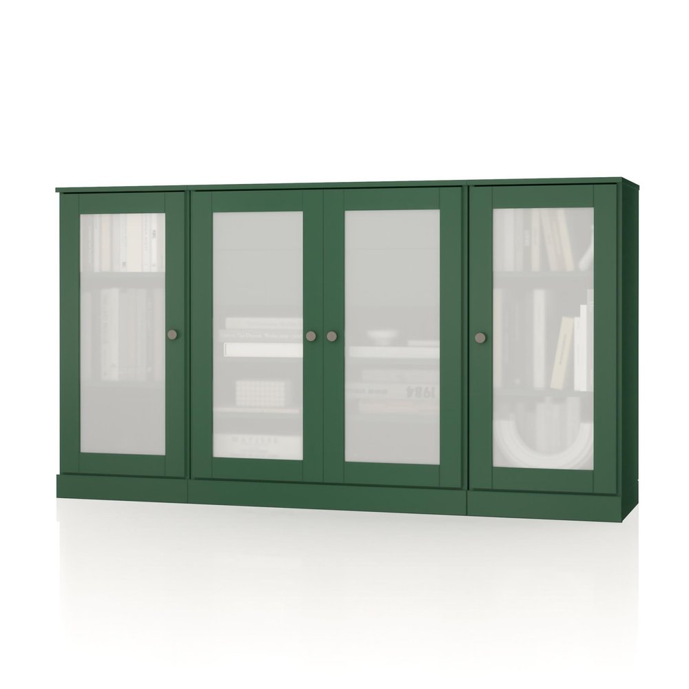 65" Green Solid Wood Two Drawer Sideboard With Four Glass Doors HomeRoots