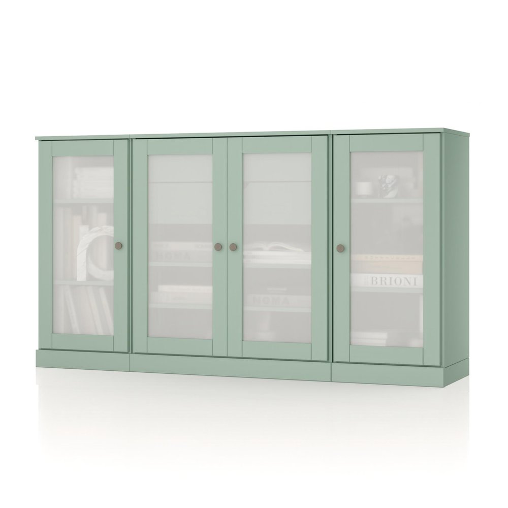 65" Sage Solid Wood Two Drawer Sideboard With Four Glass Doors HomeRoots
