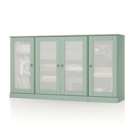 65" Sage Solid Wood Two Drawer Sideboard With Four Glass Doors