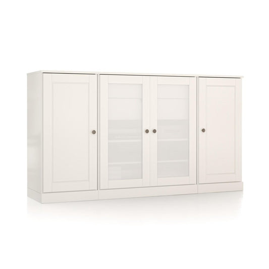 65" White Solid Wood Two Drawer Sideboard With Four Glass Doors
