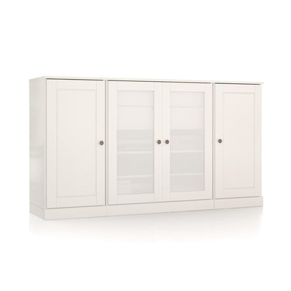65" White Solid Wood Two Drawer Sideboard With Four Glass Doors HomeRoots