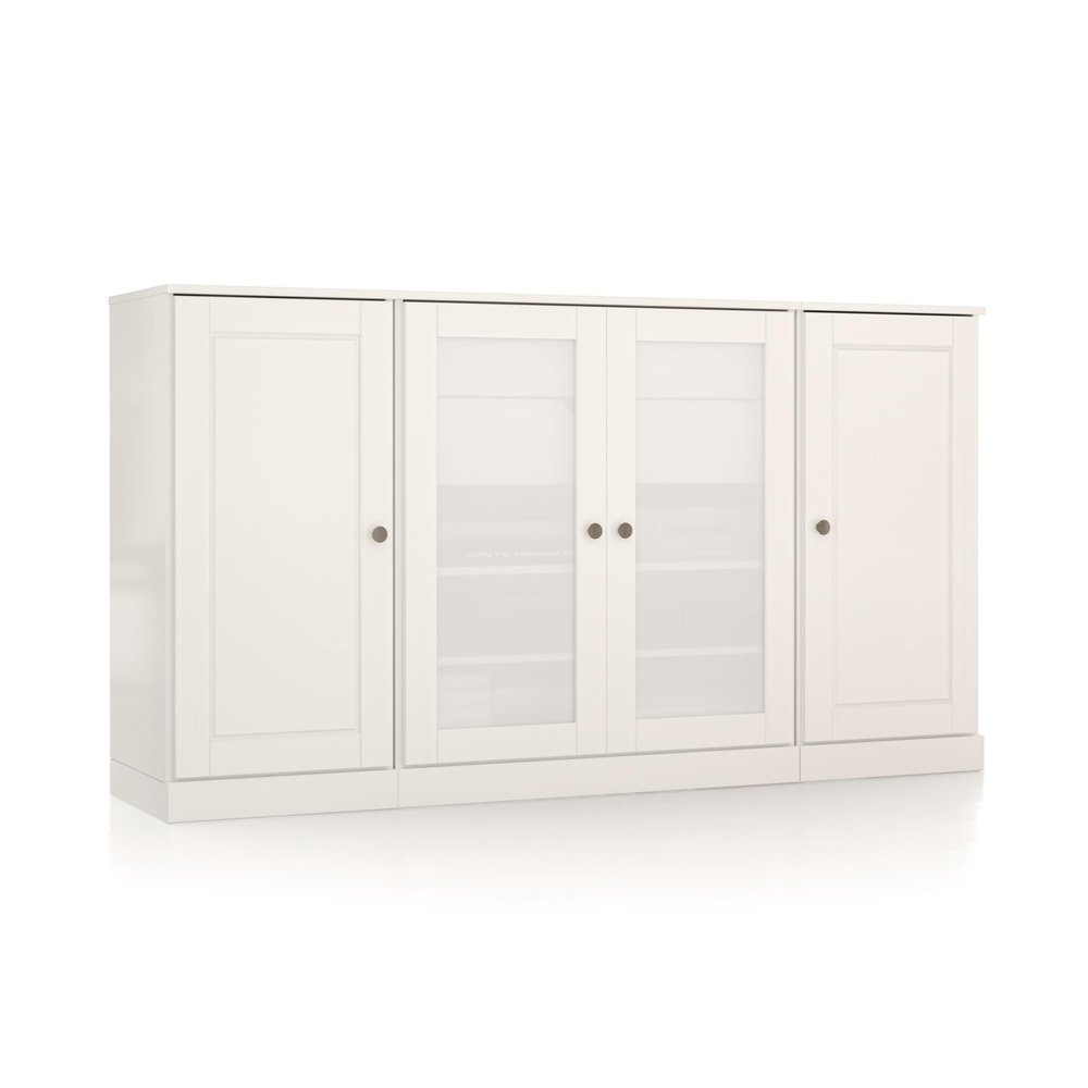 65" White Solid Wood Two Drawer Sideboard With Four Glass Doors — view 1