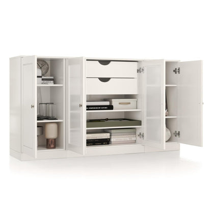 65" White Solid Wood Two Drawer Sideboard With Four Glass Doors
