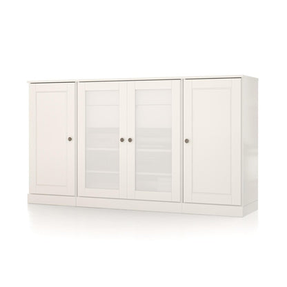 65" White Solid Wood Two Drawer Sideboard With Four Glass Doors