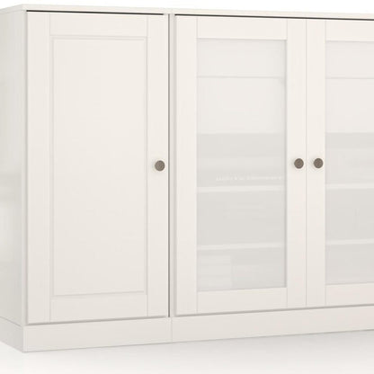 65" White Solid Wood Two Drawer Sideboard With Four Glass Doors