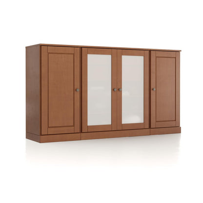65" Coffee Solid Wood Two Drawer Sideboard With Four Glass Doors HomeRoots