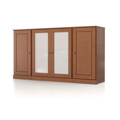 65" Coffee Solid Wood Two Drawer Sideboard With Four Glass Doors