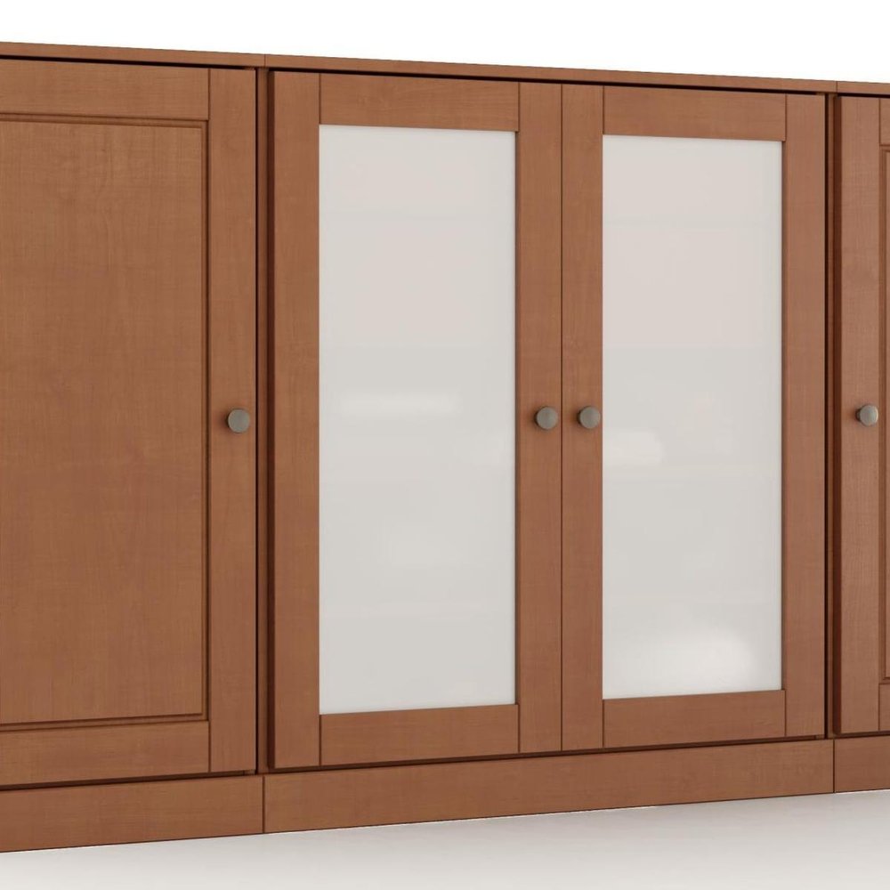 65" Coffee Solid Wood Two Drawer Sideboard With Four Glass Doors — view 4
