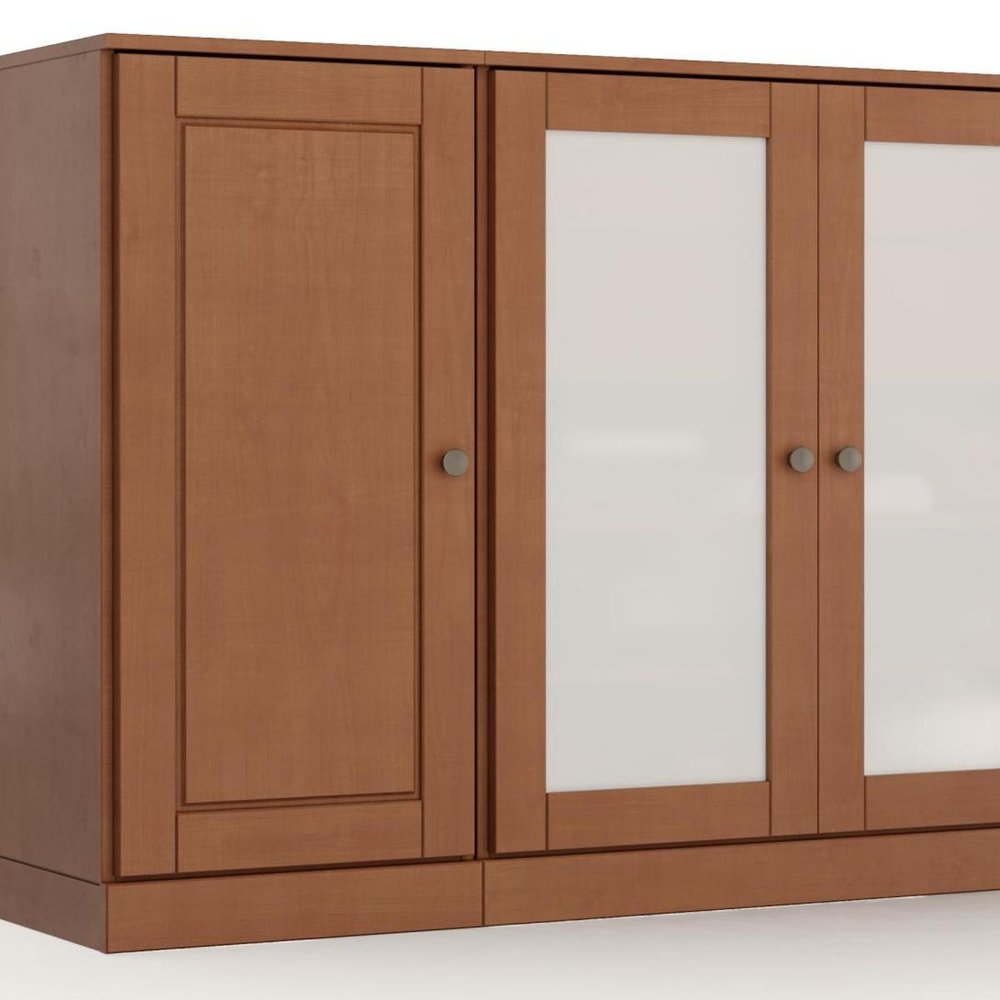 65" Coffee Solid Wood Two Drawer Sideboard With Four Glass Doors — view 5