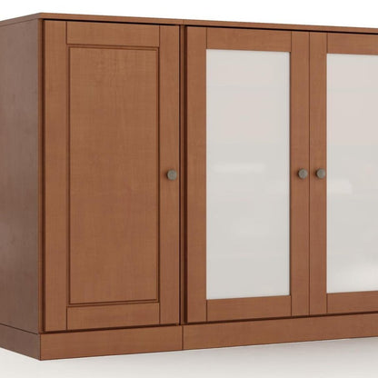 65" Coffee Solid Wood Two Drawer Sideboard With Four Glass Doors