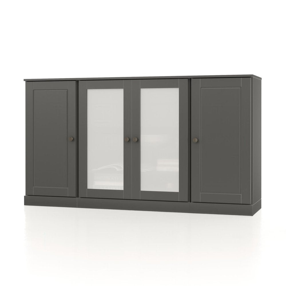 65" Gray Solid Wood Two Drawer Sideboard With Four Glass Doors HomeRoots