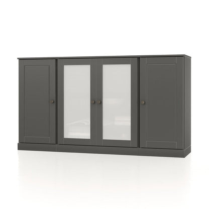 65" Gray Solid Wood Two Drawer Sideboard With Four Glass Doors HomeRoots
