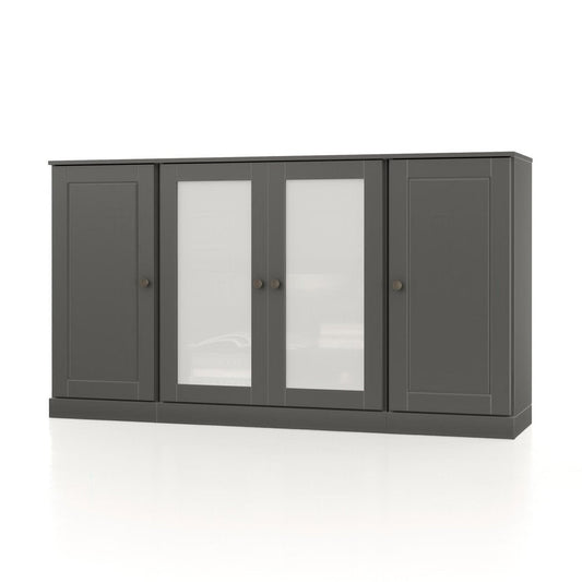 65" Gray Solid Wood Two Drawer Sideboard With Four Glass Doors