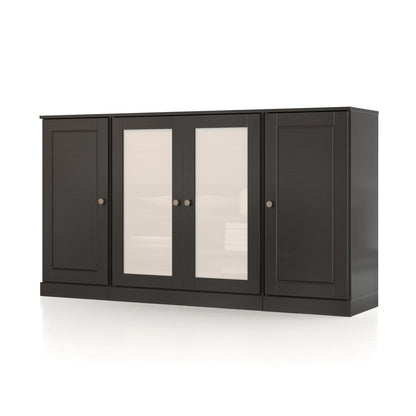 65" Black Solid Wood Two Drawer Sideboard With Four Glass Doors HomeRoots