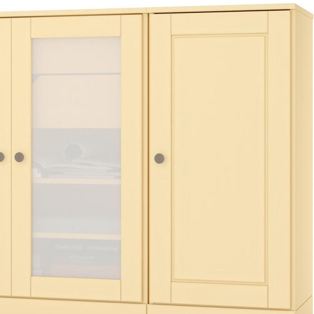 65" Yellow Solid Wood Two Drawer Sideboard With Four Glass Doors HomeRoots
