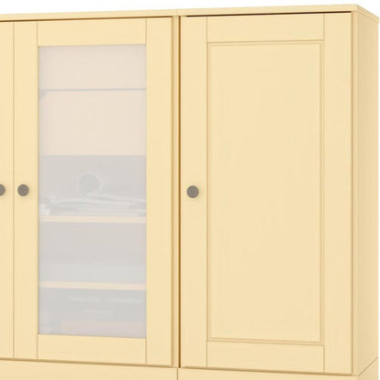 65" Yellow Solid Wood Two Drawer Sideboard With Four Glass Doors HomeRoots