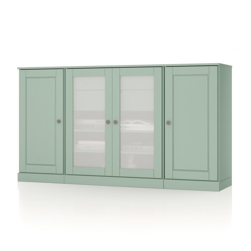 65" Sage Solid Wood Two Drawer Sideboard With Four Glass Doors HomeRoots
