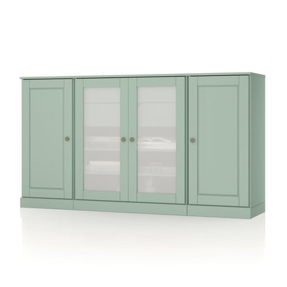 65" Sage Solid Wood Two Drawer Sideboard With Four Glass Doors HomeRoots