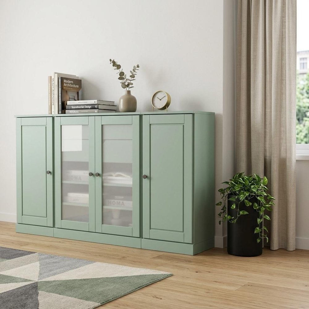 65" Sage Solid Wood Two Drawer Sideboard With Four Glass Doors HomeRoots
