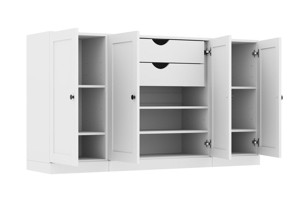 65" White Solid Wood Two Drawer Sideboard With Four Doors HomeRoots