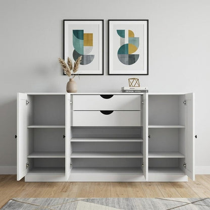 65" White Solid Wood Two Drawer Sideboard With Four Doors HomeRoots