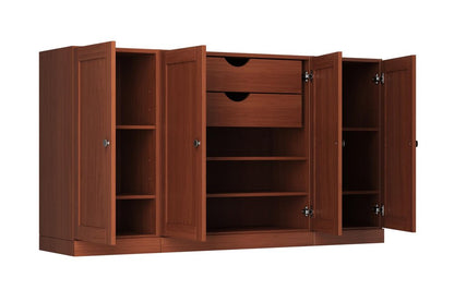 65" Coffee Solid Wood Two Drawer Sideboard With Four Doors HomeRoots