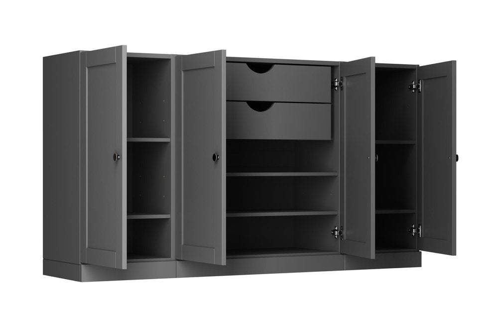65" Gray Solid Wood Two Drawer Sideboard With Four Doors HomeRoots
