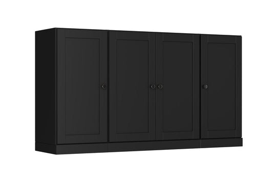 65" Black Solid Wood Two Drawer Sideboard With Four Doors