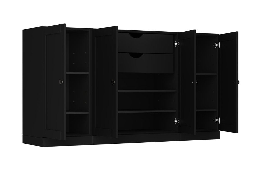 65" Black Solid Wood Two Drawer Sideboard With Four Doors — view 2