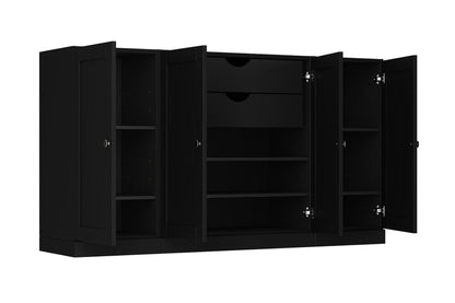 65" Black Solid Wood Two Drawer Sideboard With Four Doors HomeRoots