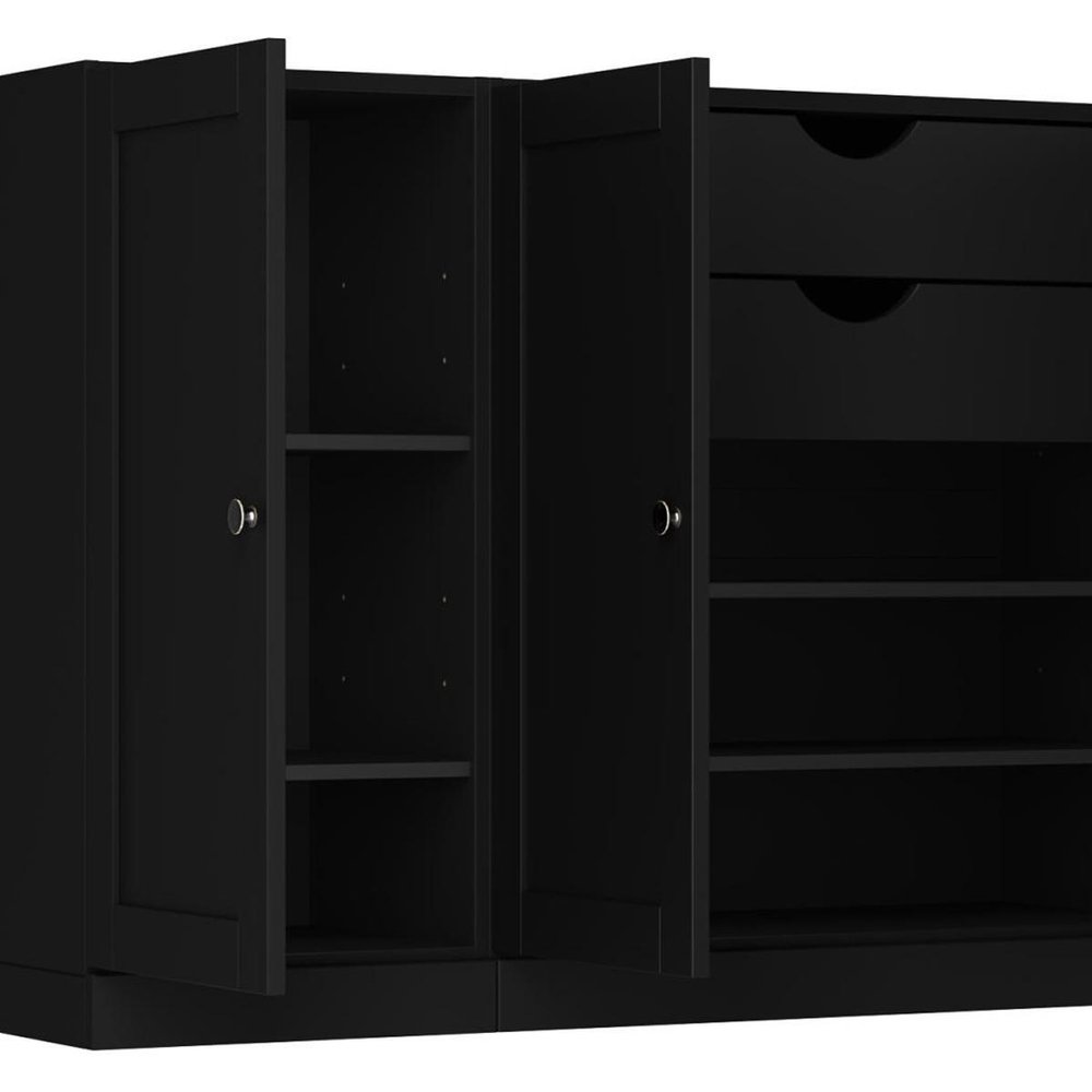 65" Black Solid Wood Two Drawer Sideboard With Four Doors — view 4