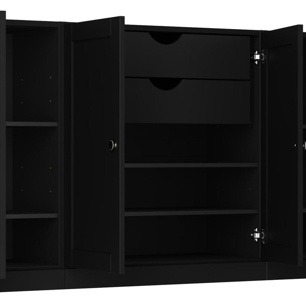 65" Black Solid Wood Two Drawer Sideboard With Four Doors — view 5
