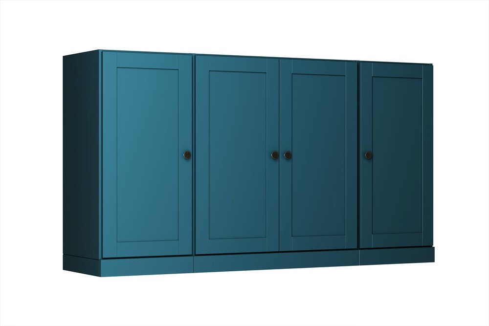 65" Teal Blue Solid Wood Two Drawer Sideboard With Four Doors HomeRoots