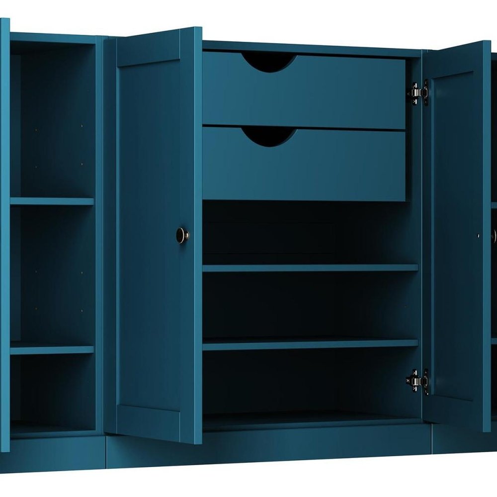 65" Teal Blue Solid Wood Two Drawer Sideboard With Four Doors
