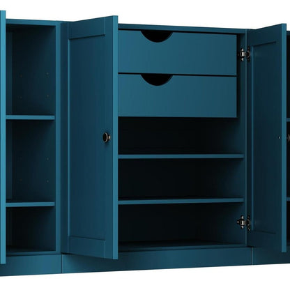 65" Teal Blue Solid Wood Two Drawer Sideboard With Four Doors