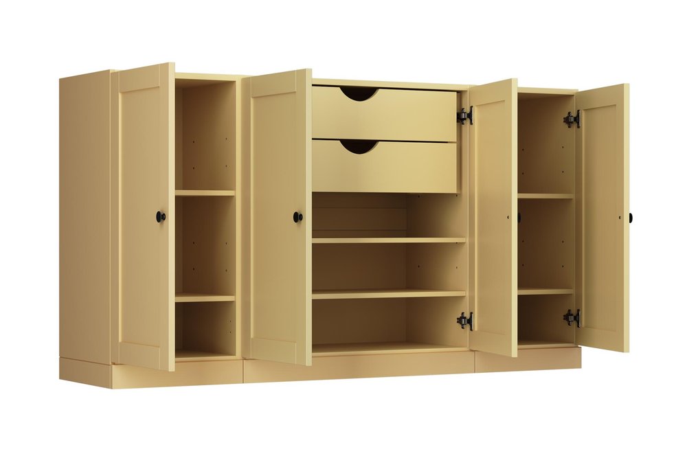 65" Yellow Solid Wood Two Drawer Sideboard With Four Doors — view 2