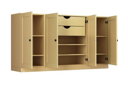 65" Yellow Solid Wood Two Drawer Sideboard With Four Doors HomeRoots