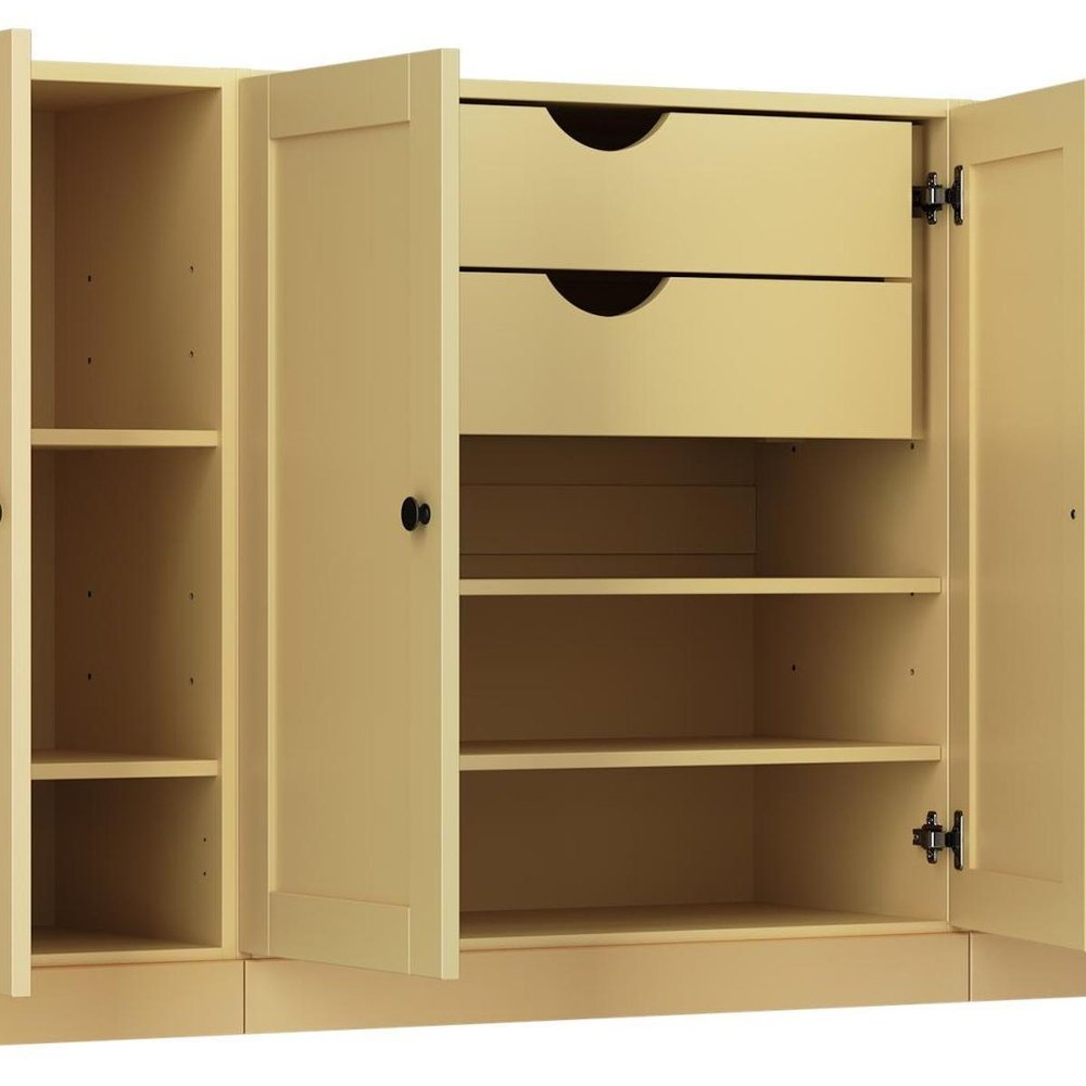 65" Yellow Solid Wood Two Drawer Sideboard With Four Doors