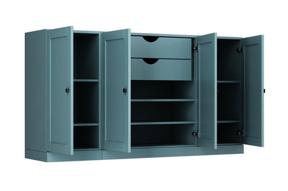 65" Aqua Solid Wood Two Drawer Sideboard With Four Doors HomeRoots