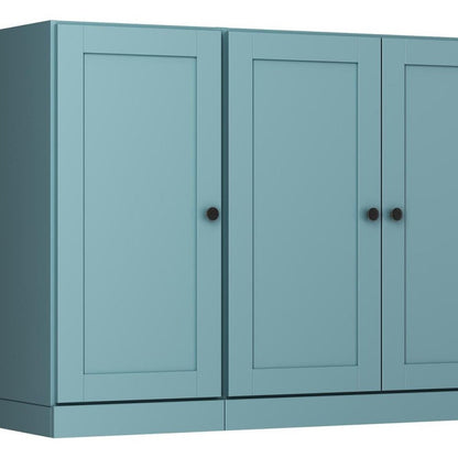65" Aqua Solid Wood Two Drawer Sideboard With Four Doors HomeRoots
