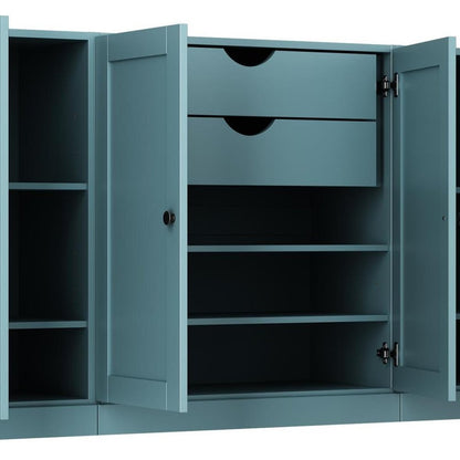 65" Aqua Solid Wood Two Drawer Sideboard With Four Doors