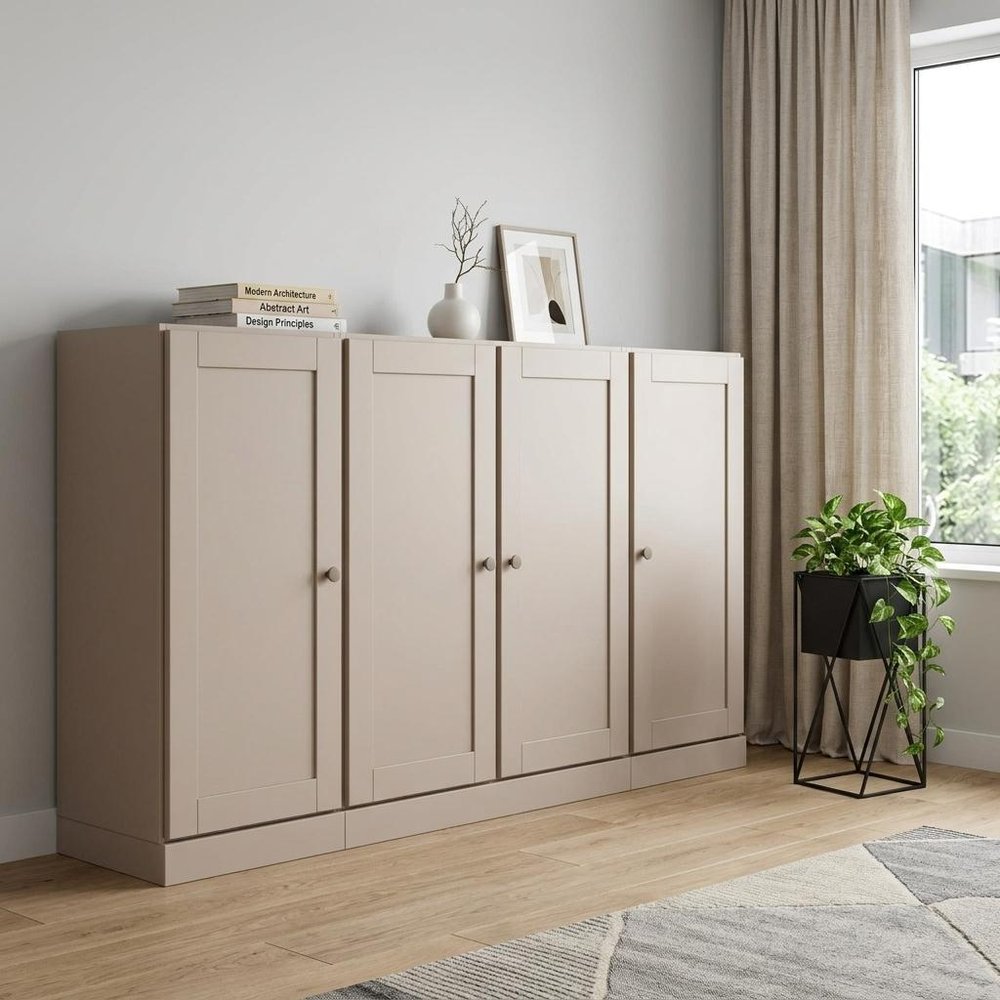 65" Beige Solid Wood Two Drawer Sideboard With Four Doors — view 2
