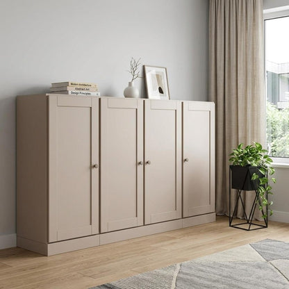 65" Beige Solid Wood Two Drawer Sideboard With Four Doors HomeRoots