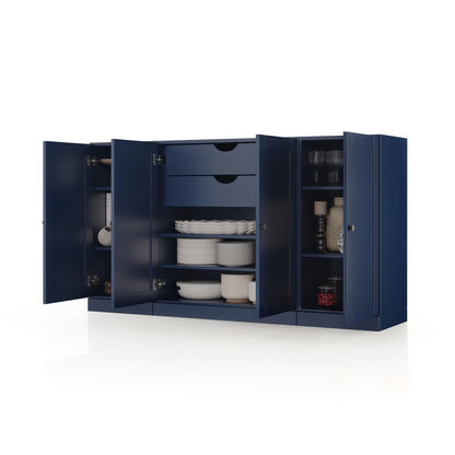 65" Navy Blue Solid Wood Two Drawer Sideboard With Four Doors