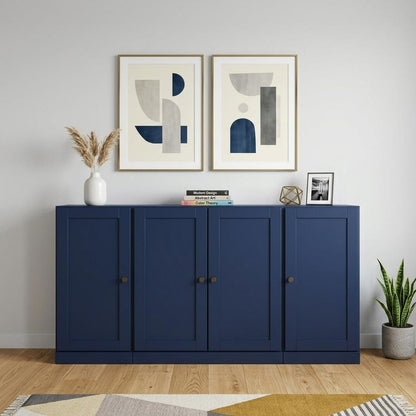 65" Navy Blue Solid Wood Two Drawer Sideboard With Four Doors HomeRoots