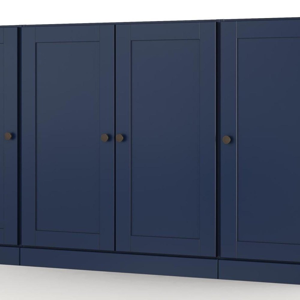 65" Navy Blue Solid Wood Two Drawer Sideboard With Four Doors — view 5
