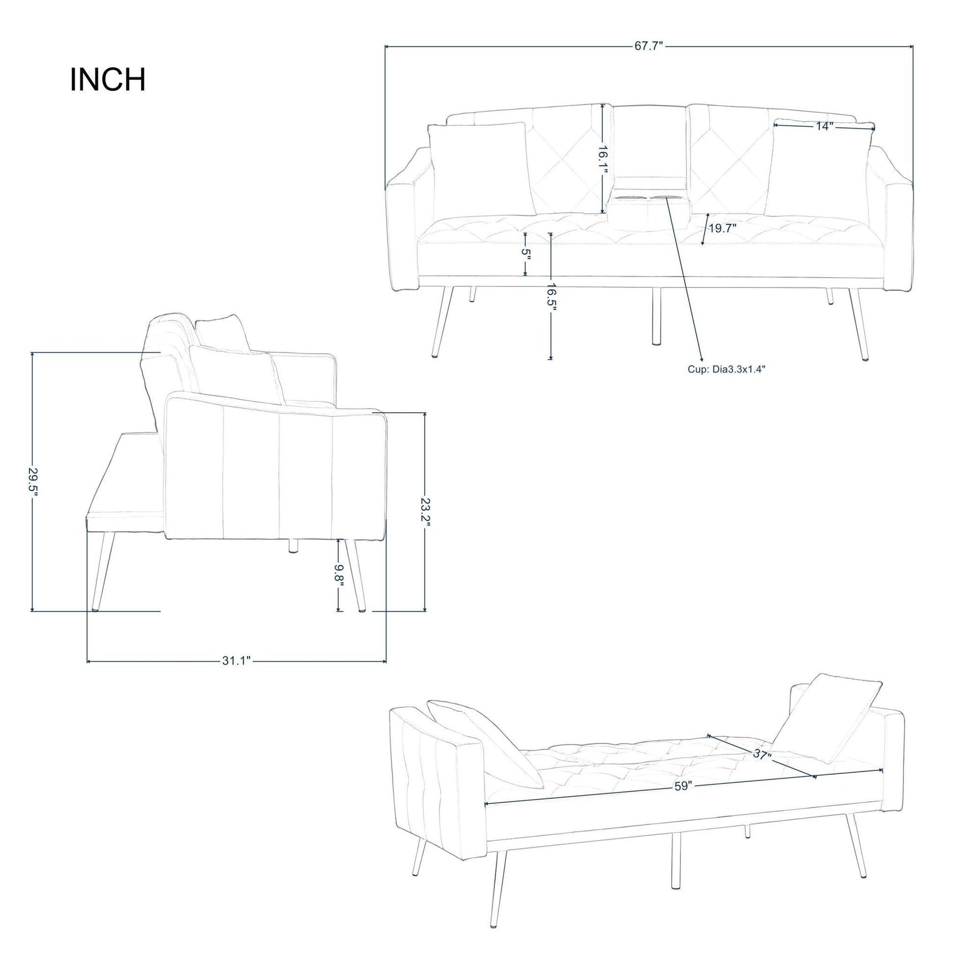 67.7” Futon Sofa bed - FurniFindUSA