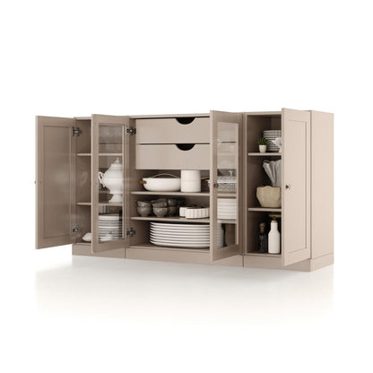 65" Beige Solid Wood Two Drawer Sideboard With Four Glass Doors HomeRoots
