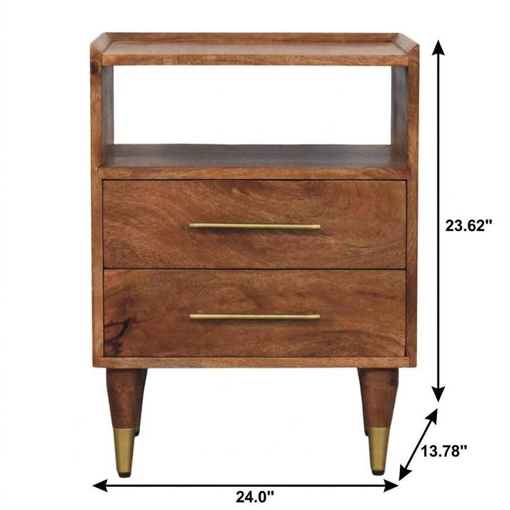 24" Brown Solid Wood Two Drawer Nightstand — view 8