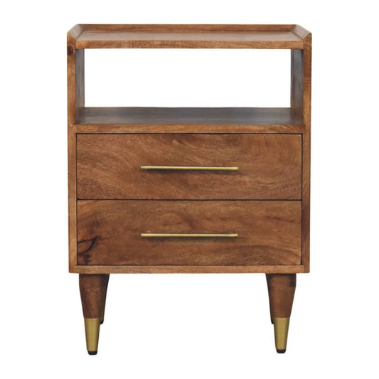 24" Brown Solid Wood Two Drawer Nightstand